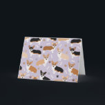 Cartão Corgi Dog Paws and Bones Card<br><div class="desc">Cães de Corgi,  bonitos,  com casaco de cor vermelha e tripla,  com estampas de pata e padrão de ossos de cães.</div>