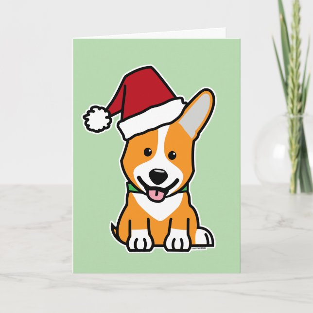 Cartão Corgi dog puppy Pembroke Welsh Christmas Santa hat (Frente)