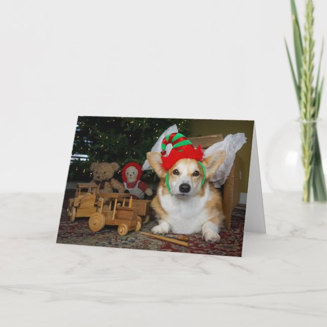 Cartão Corgi Elf in a Box Christmas card (Frente)