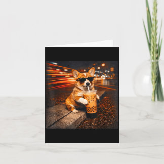 Cartão Corgi engraçado bebendo café gelado meme de cachor