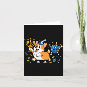 Cartão Corgi Engraçado Dreidel Menorah Hanukkah Crianças
