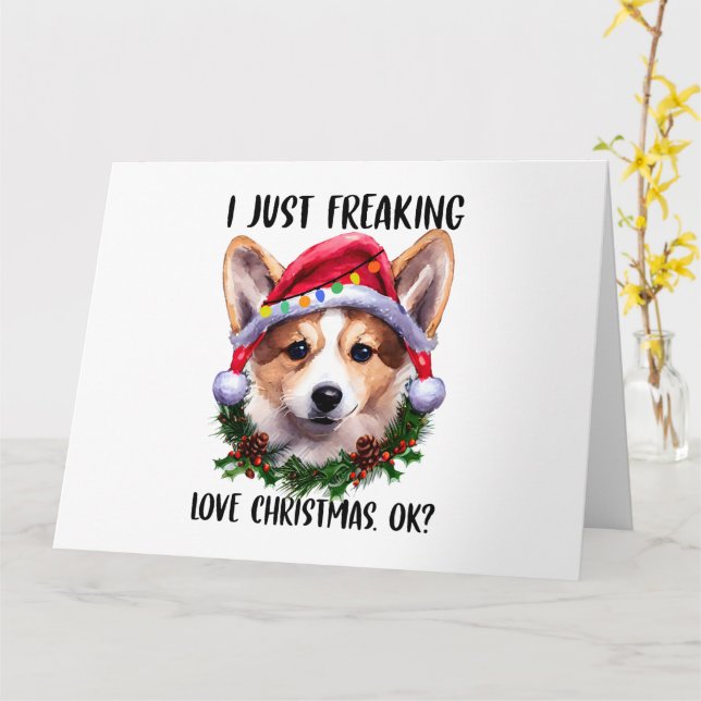 Cartão Corgi Eu Amo Natal Ok Xmas (Flor Amarela)
