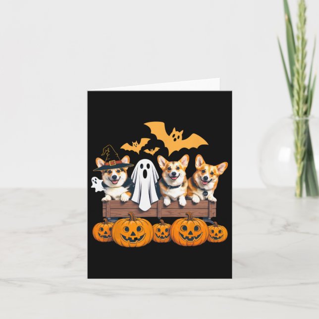 Cartão Corgi Halloween Trio Engraçado Sapato de Cachorro  (Frente)