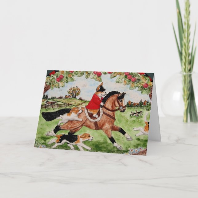 Cartão Corgi Huntsman Rides to Hounds Greeting Card (Frente)