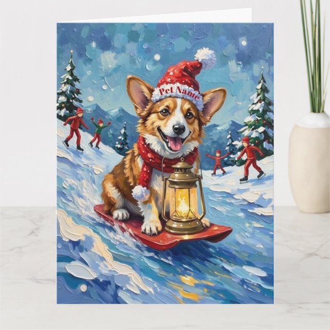 Cartão Corgi Ice Slider Christmas Lantern Hat (Frente)
