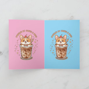 Cartão Corgi Kawaii Energizado por Café e Cães