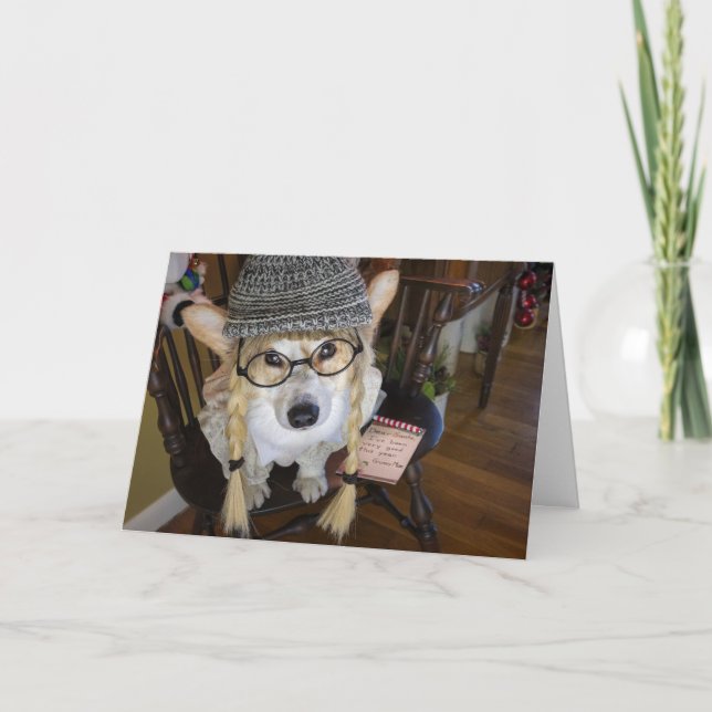 Cartão Corgi- Menina com Carta para o Papai Noel (Frente)