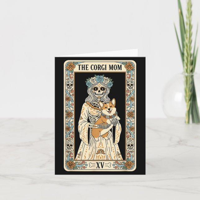 Cartão Corgi Mom Tarot Card Skeleton Dog Lover Soky Hallo (Frente)
