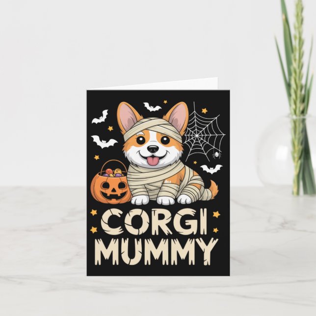 Cartão Corgi Mummy Dia de as Bruxas engraçado Dog Figurum (Frente)