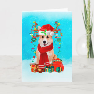 Cartão Corgi na neve com presentes de Natal