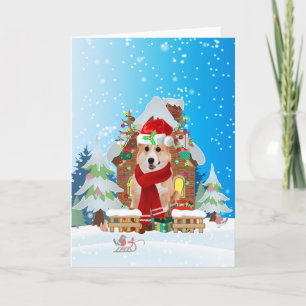 Cartão Corgi na neve com presentes de Natal