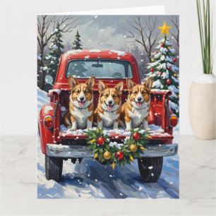 Cartão Corgi Natal Caminhão Vermelho Férias