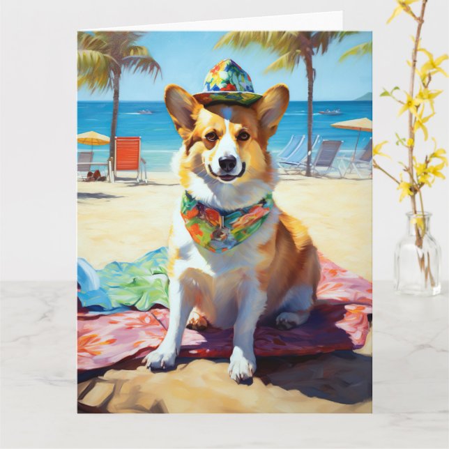 Cartão Corgi on Beach, presente de verão para amantes de  (Flor Amarela)