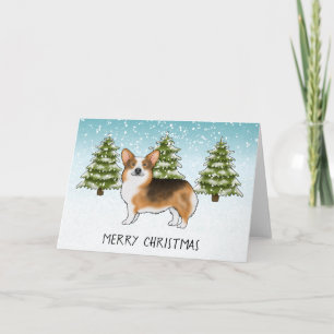 Cartão Corgi Pembroke Tri Cabeça Vermelha Natal de Invern