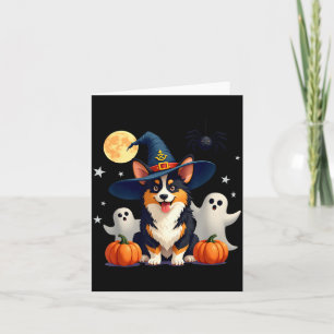 Cartão Corgi Preto e Bege de Halloween Bruxas Feiticeiros
