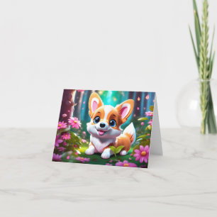 Cartão Corgi Reprodutora de Flores Vazio Saudação