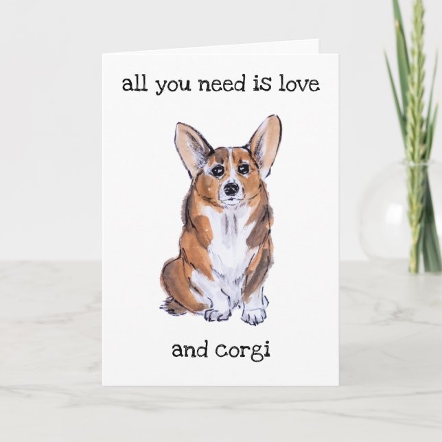 Cartão Corgi sumie aquarela (Frente)