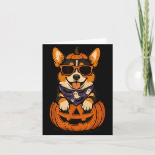 Cartão Corgi Tricolor Assustador de Abóbora de Halloween