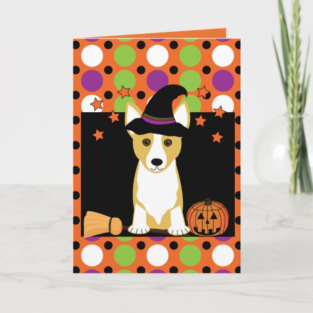 Cartão Corgi Witch Halloween Card (Frente)
