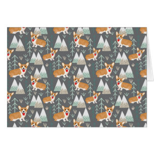 Cartão Corgis no padrão das montanhas e florestas