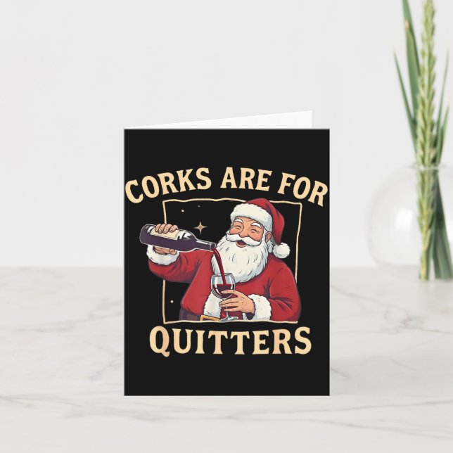 Cartão Corks Are For Quitters Retro Santa Claus Drinking  (Frente)