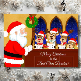 Cartão Coro de Feliz Natal Diretor Papai Noel com Rena