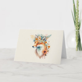 Cartão Coroa de Flor de Raposa Aquarela
