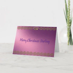 Cartão Coroa de Natal Alegre Roxo/Dourado