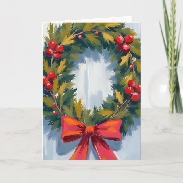 Cartão Coroa de Natal Arco Vermelho Feriado (Frente)