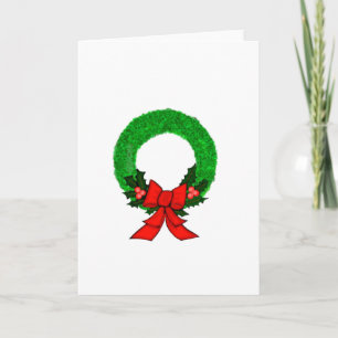 Cartão Coroa de Natal Clássica com Laço Vermelho