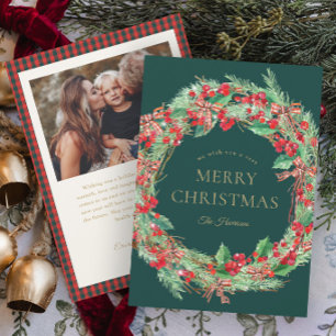 Cartão Coroa de Natal com Laço de Gingham Foto