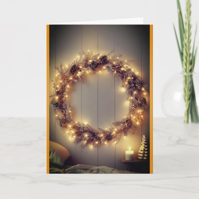 Cartão Coroa de Natal country iluminada (Frente)
