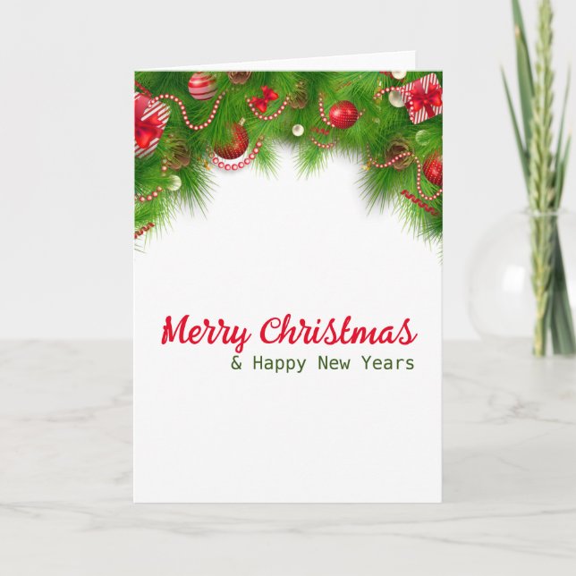 Cartão Coroa de Natal e Bolas Vermelhas, e Presentes   (Frente)