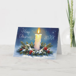 Cartão Coroa de Natal e Pintura de Vela Queimando