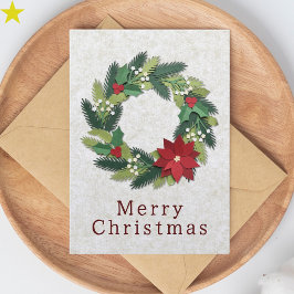 Cartão Coroa de Natal em Papel Minimalista Feliz Natal