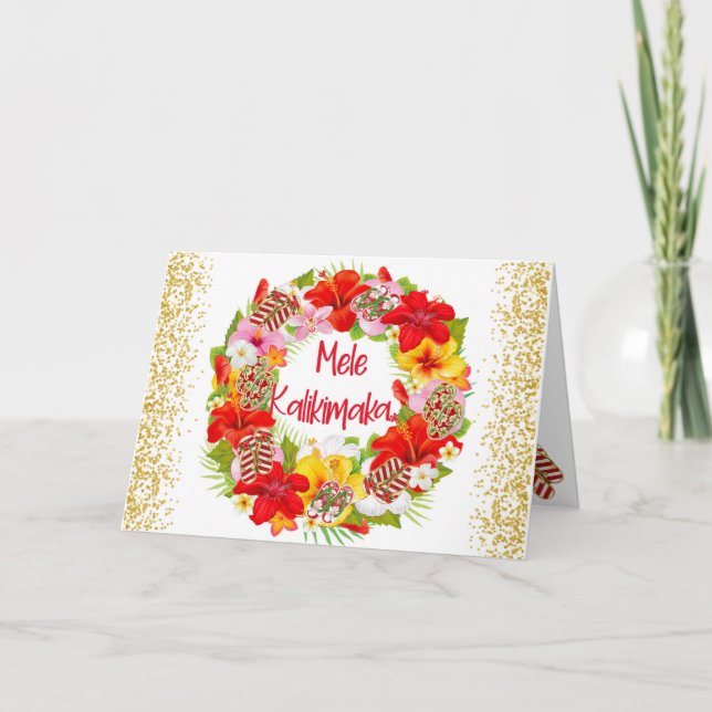 Cartão Coroa de Natal Mele Kalikimaka Havaiana  (Frente)