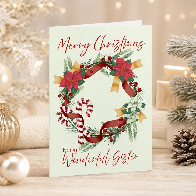 Cartão Coroa de Natal para Irmã (Merry Christmas Wreath for Sister Card)