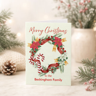Cartão Coroa de Natal Personalizada com Sobrenome da Famí