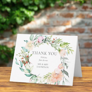 Cartão Coroa de Rosas Silvestres Casamento Obrigado