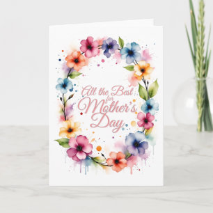 Cartão Coroa Floral em Aquarela para o Dia das Mães em Ro