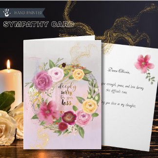 Cartão Coroa Floral Rosa Borgonha Pintada à Mão para Cond