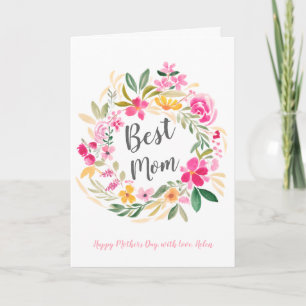 Cartão Coroa floral rosa em aquarela foto dia das mães