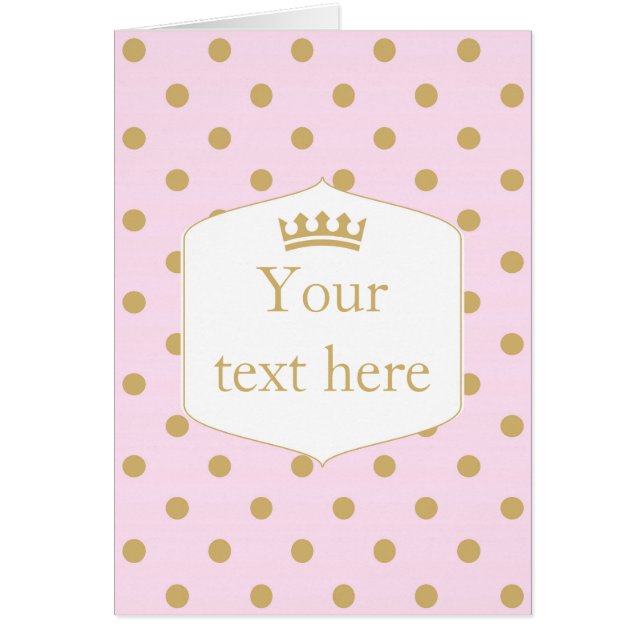 Cartão Coroa Real Princesa Dots Pink & Gold Dobrável (Frente)