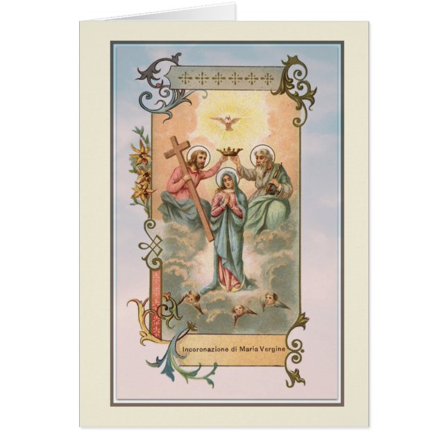 Cartão Coroação religiosa da Virgem Maria abençoada (Frente)