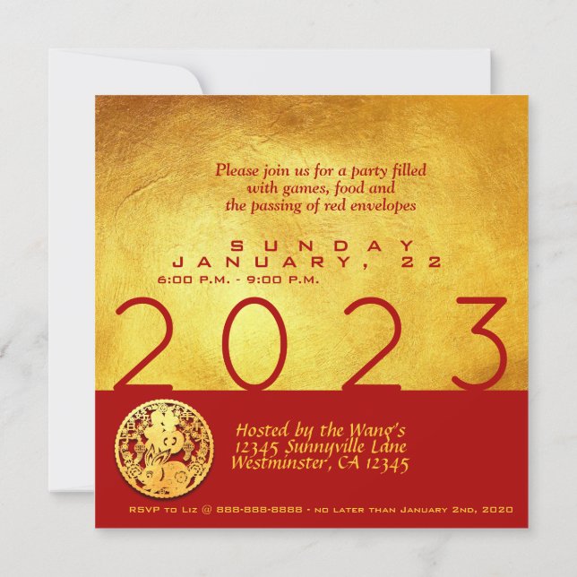 Cartão Corpo de papelão vermelho Dourado Chinês 2023 Part (Verso)