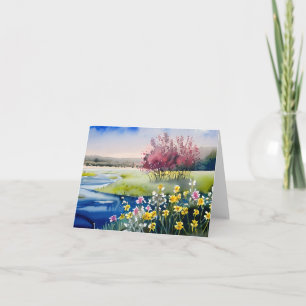 Cartão Córrego de primavera em aquarela personalizável
