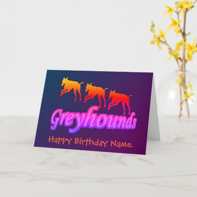 Cartão Correndo Arco-Íris Greyhounds Personalizado Aniver (Flor Amarela)