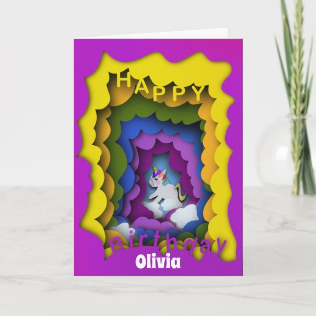 Cartão cortado de papel arco-íris Unicorn (Frente)