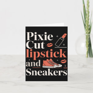 Cartão Corte pixie batom e tênis estilo de cabelo curto 