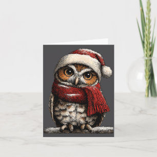 Cartão Coruja Adorável Com Chapéu de Papai Noel Inverno N
